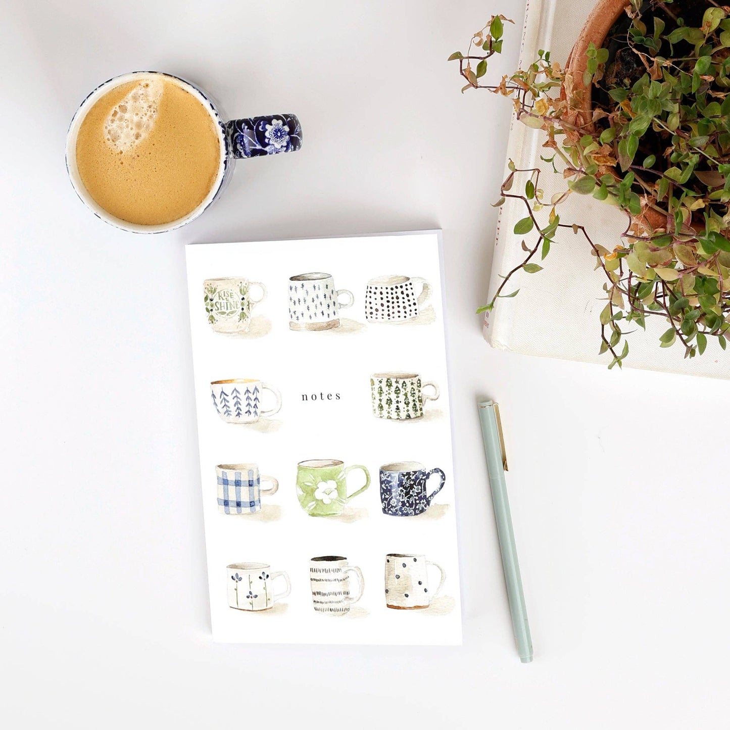 Softtouch Cover Notebook with Original Watercolor Artwork: Mugs