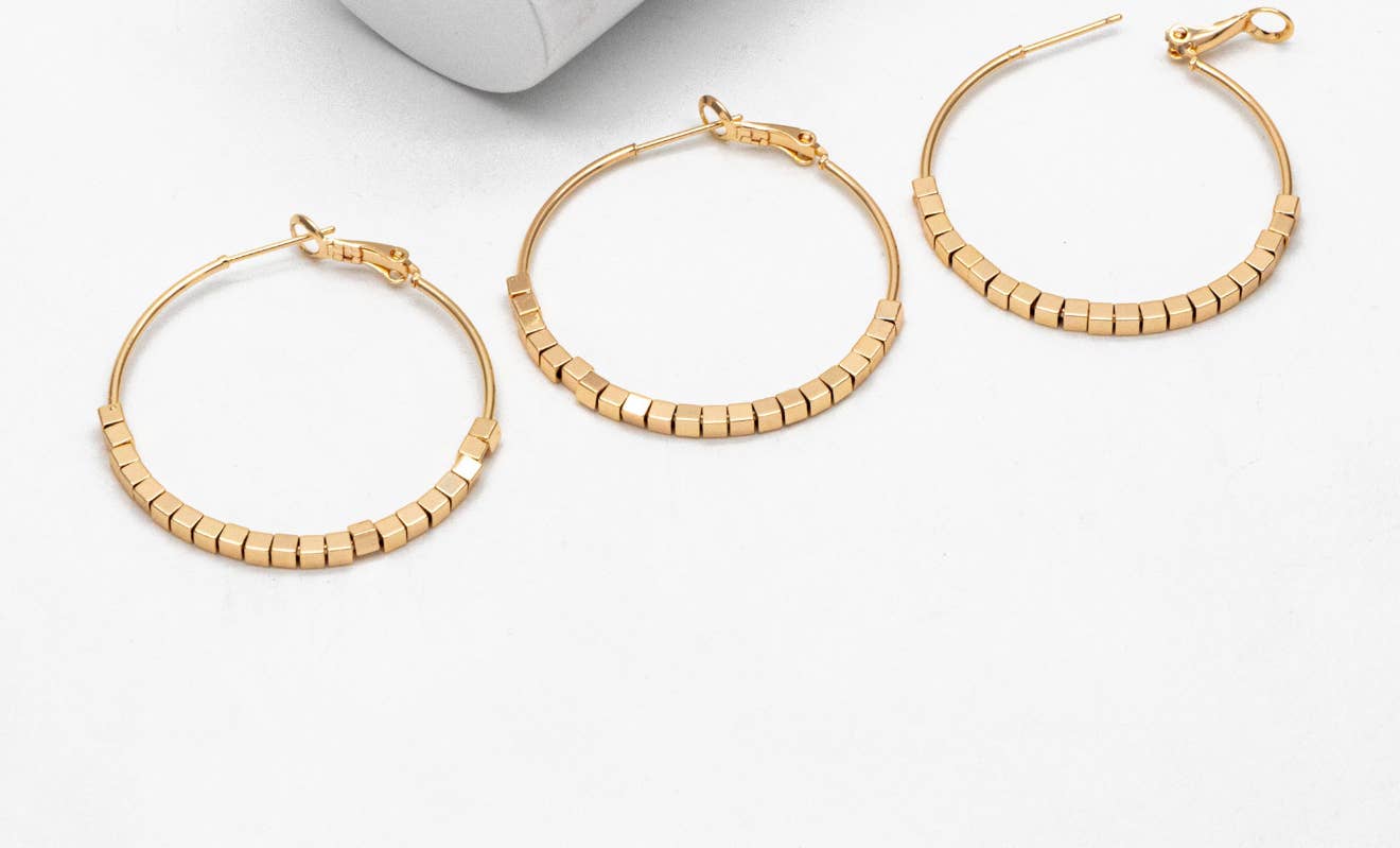 Lola gold beaded hoop earrings-hypoallergenic-non tarnish