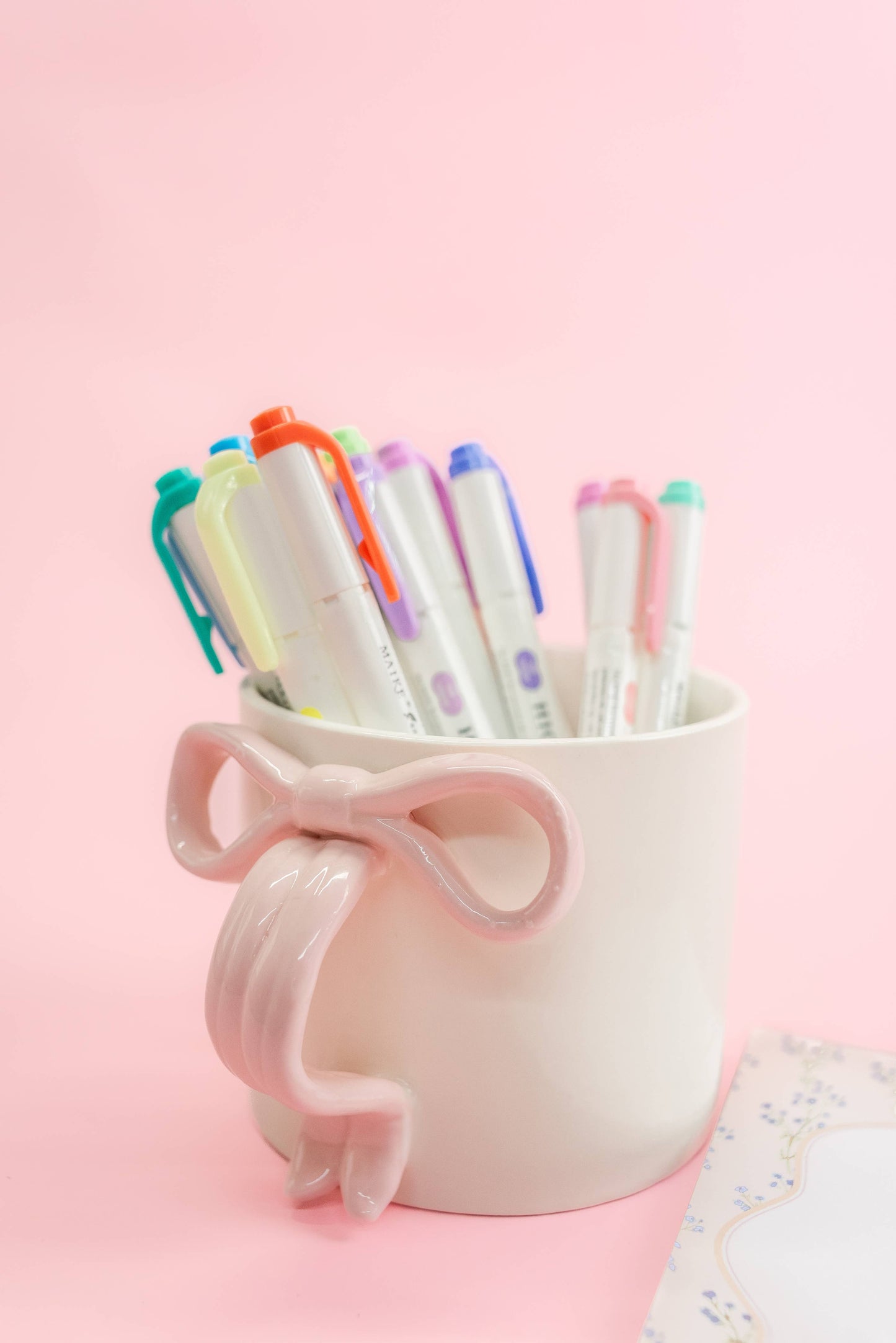 Blush Pink Bow Ceramic Coffee Tea Mug with Ribbon Handle: Pink