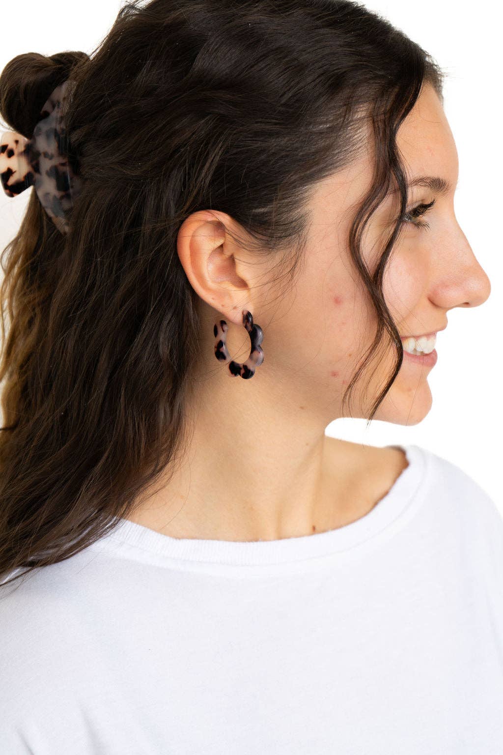 Flora Hoops - Blonde Tortoise / Flower Earrings
