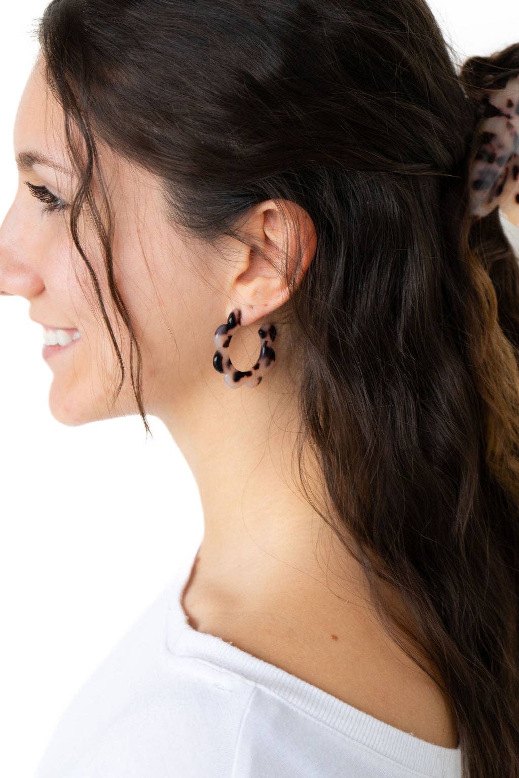 Flora Hoops - Blonde Tortoise / Flower Earrings