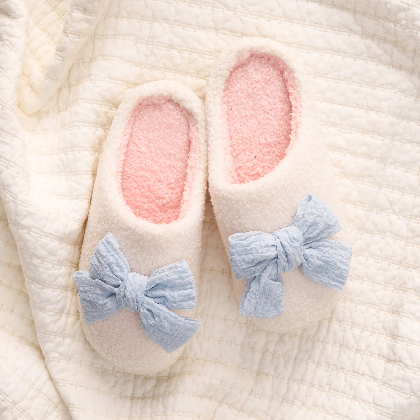Fuzzy Slippers-Betty Bow Light Blue S/M