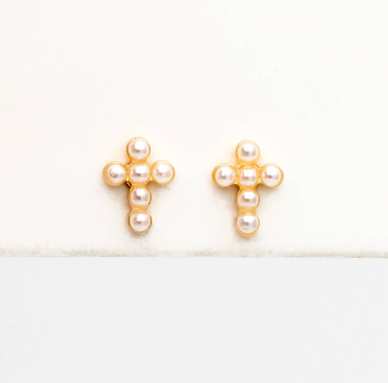 Birdie gold plated pearl cross stud earrings- dainty