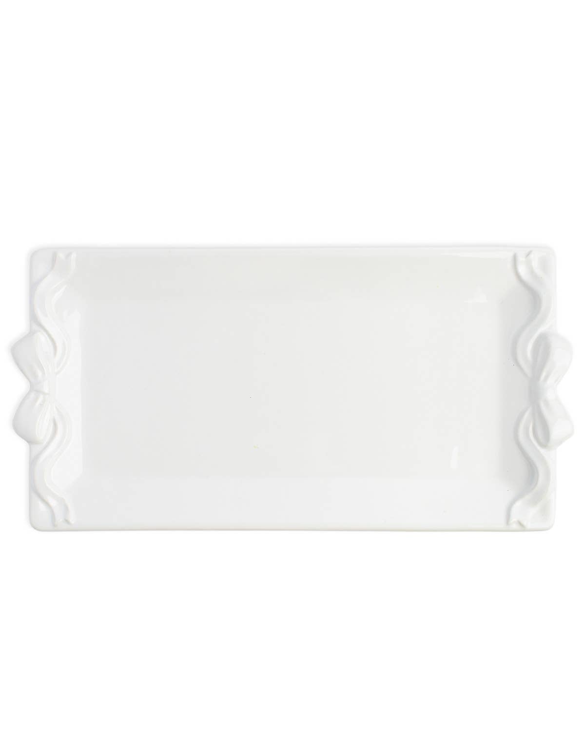 Bow Embossed Rectangle Platter White 12x6.5
