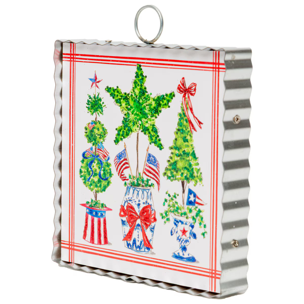 Mini art Patriotic Boxwoods in Pots
