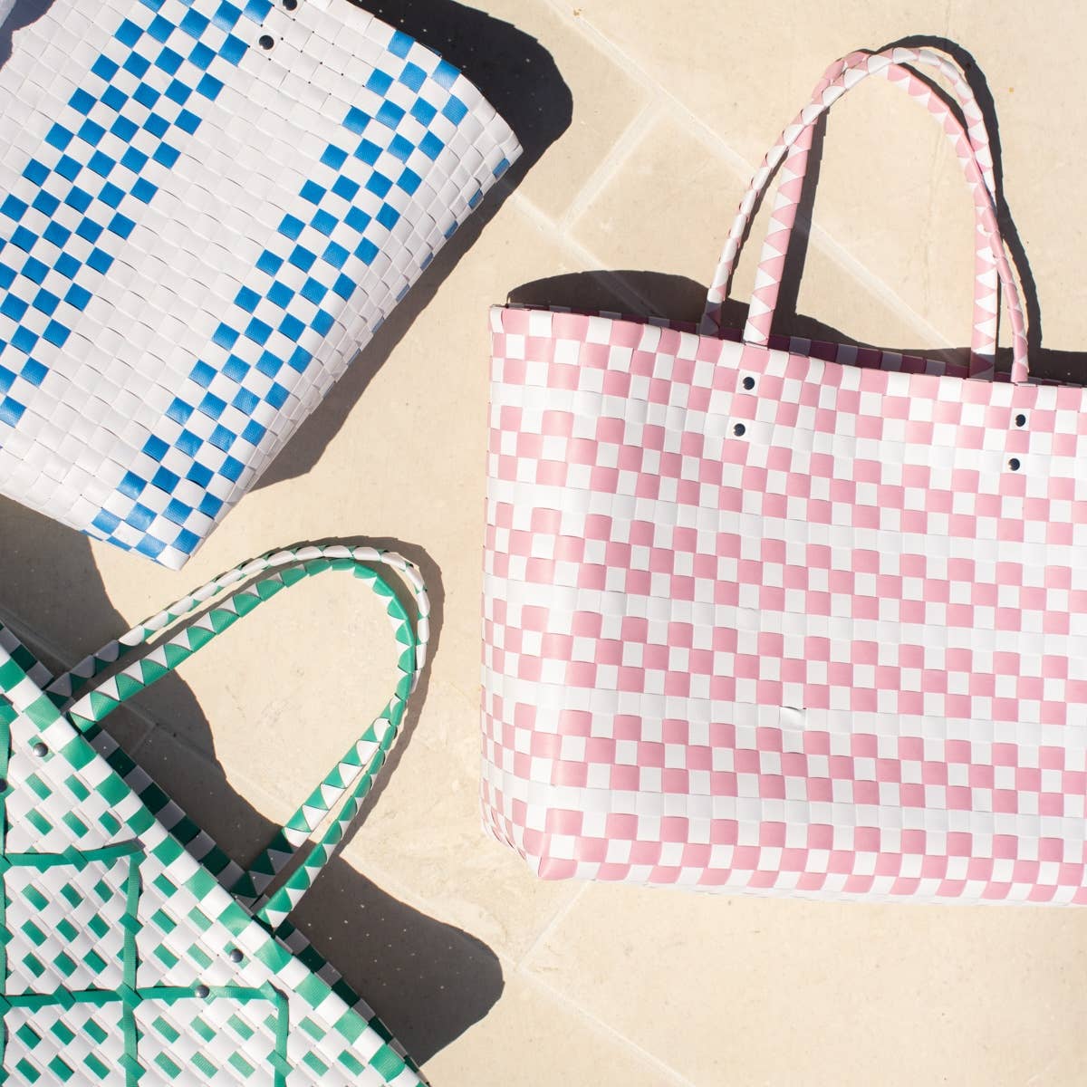 Molly Woven Tote Pink/White 17x14x5