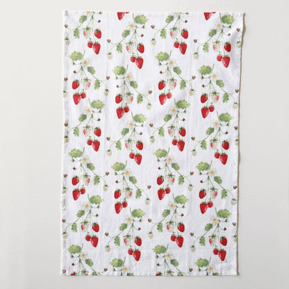 Strawberry cotton flour sack tea towel