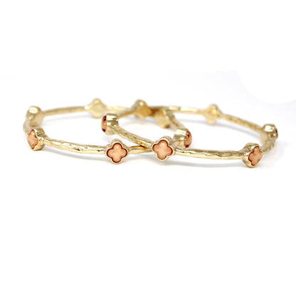 Color Clover Hammered Texture Stackable Bangle Set of 2: Pink / Gold
