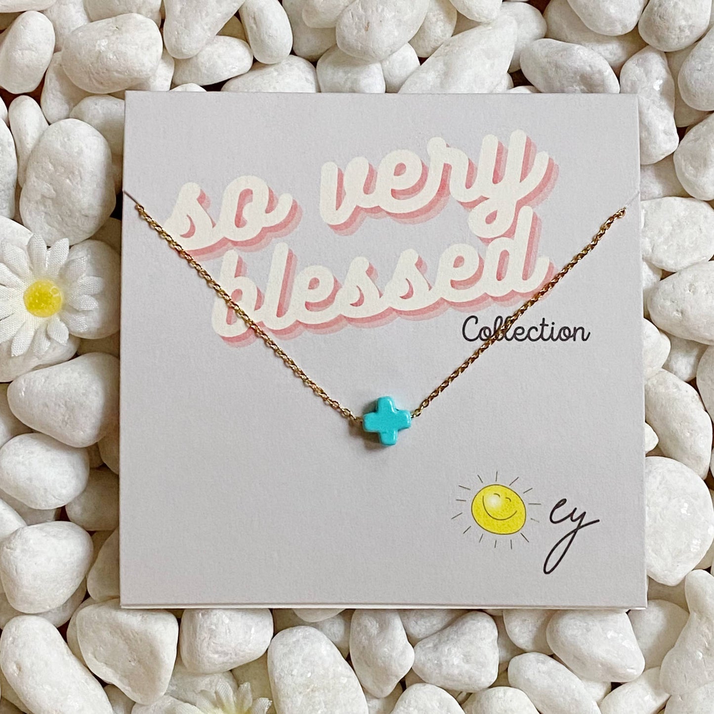 So Very Blessed Cross Necklace – Waterproof Gold Chain: Blue