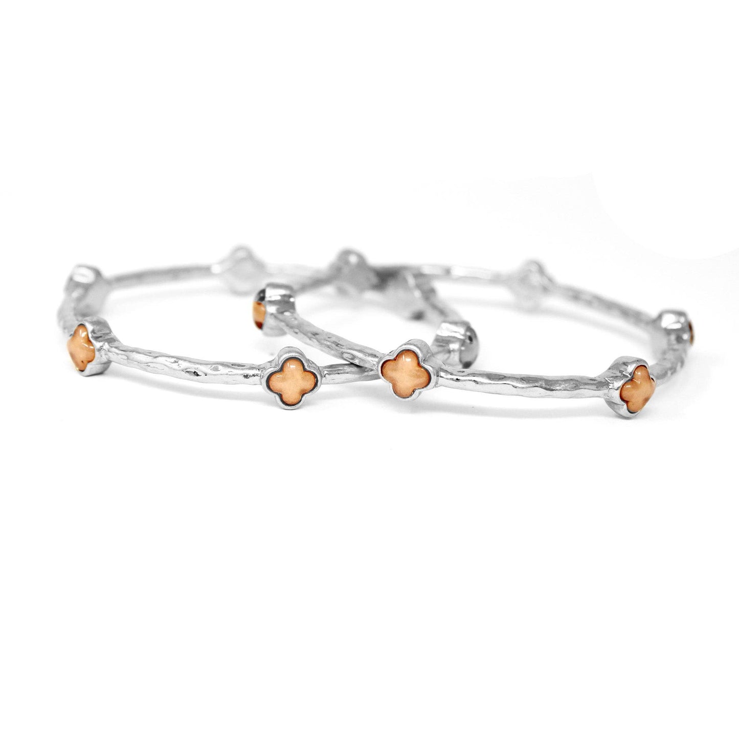 Color Clover Hammered Texture Stackable Bangle Set of 2: Pink / Gold