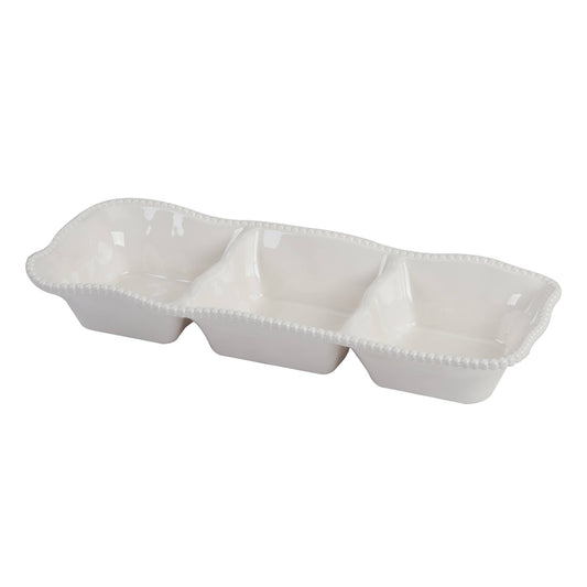 Perlette Cream - HW Mel 3 Section Server 14.5in x 5.75in