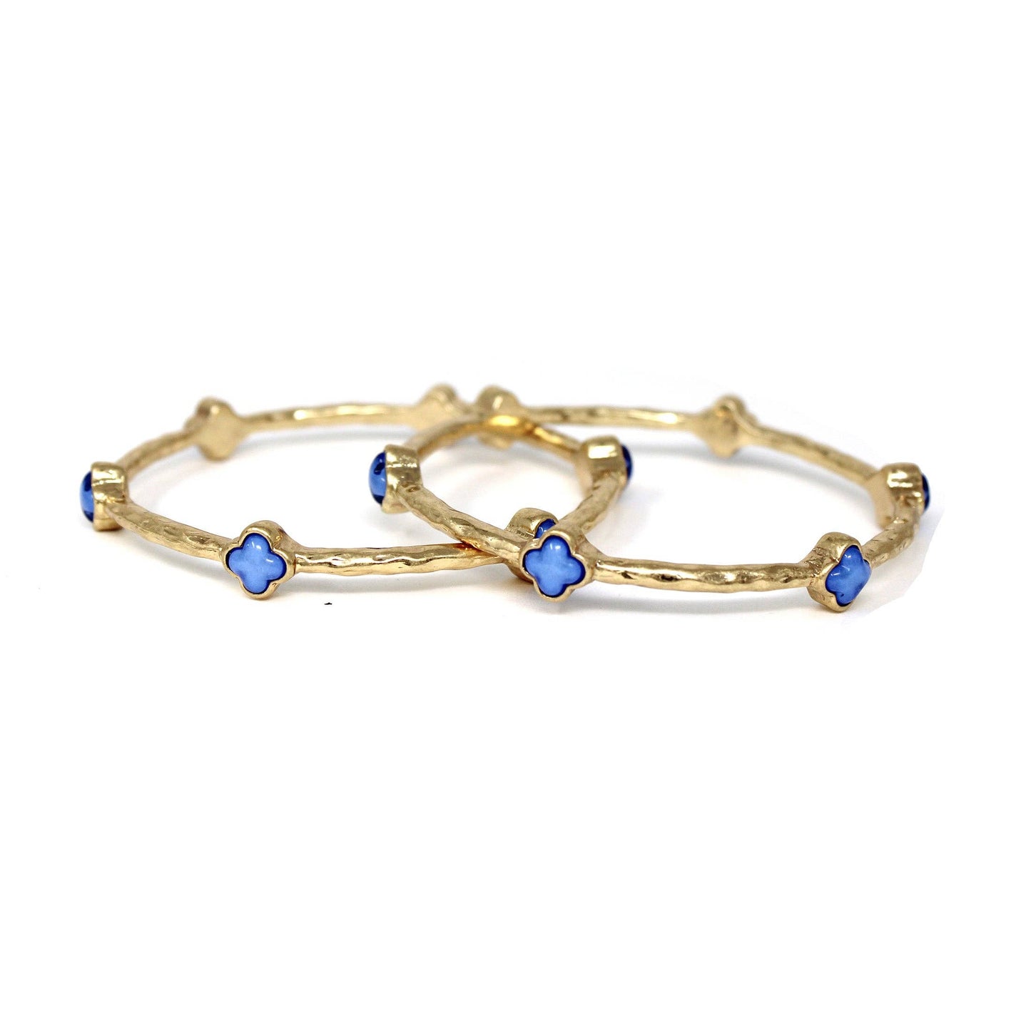 Color Clover Hammered Texture Stackable Bangle Set of 2: Pink / Gold