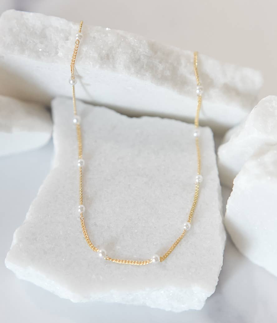 Ashtyn pearl beaded chain necklace 18k gold plated