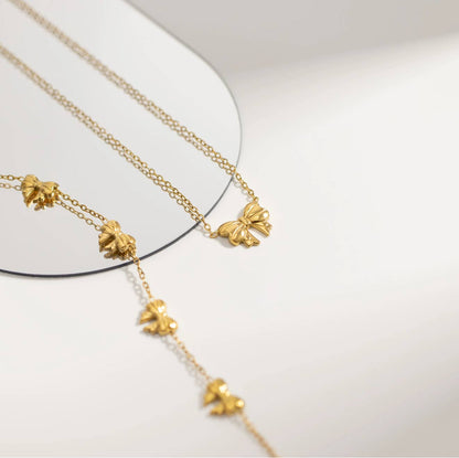 Ruby bow charm chain bracelet | 18k gold plated