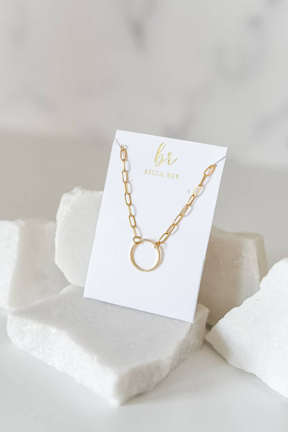 Rhodes paperclip necklace | circle charm |18k gold plated