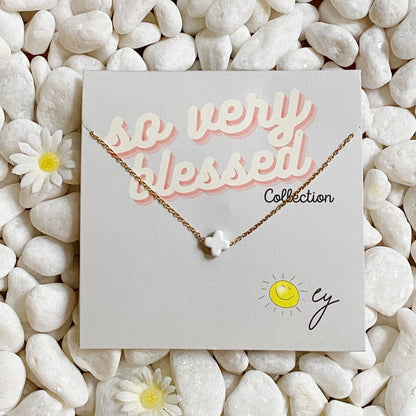 So Very Blessed Cross Necklace – Waterproof Gold Chain: Blue