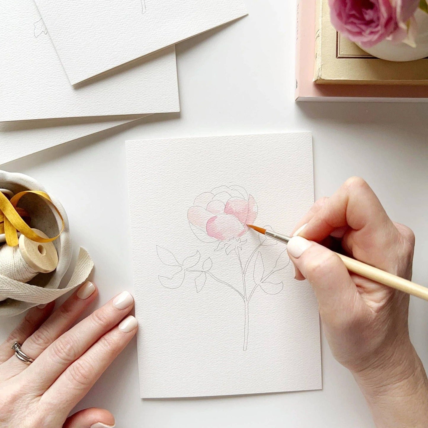 Garden flowers paintable watercolor notecard set