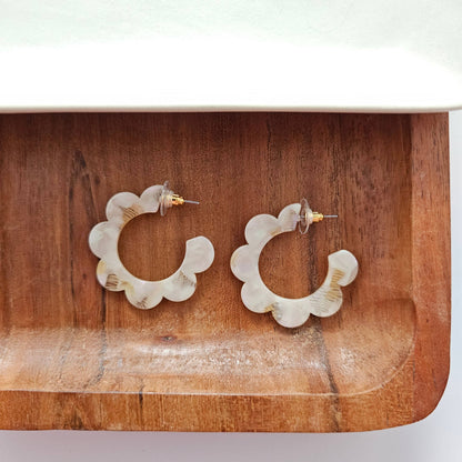 Flora Hoops - Cream / Flower Earrings
