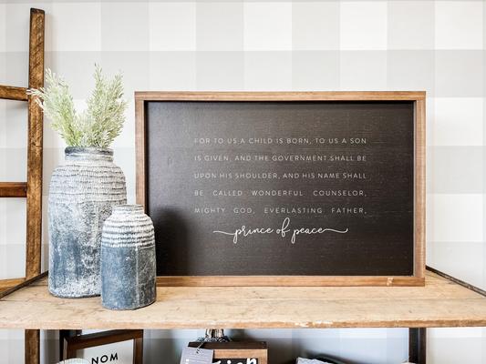 For To Us A Child Is Born | Christmas Home Decor: White / Light Oak / 8x12"