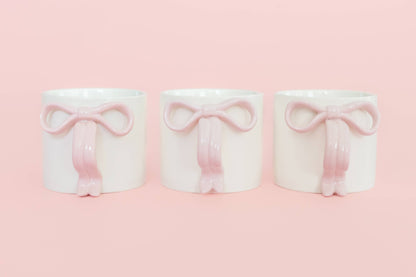 Blush Pink Bow Ceramic Coffee Tea Mug with Ribbon Handle: Pink