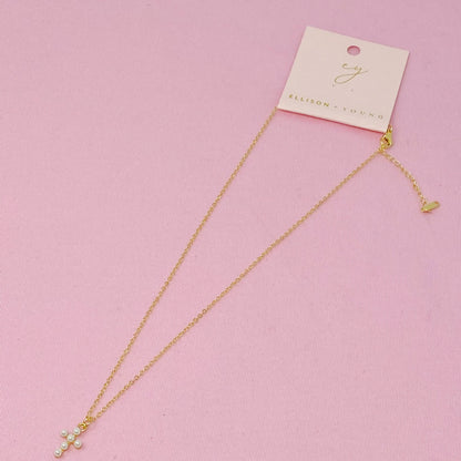Shell Pearl Cross Necklace