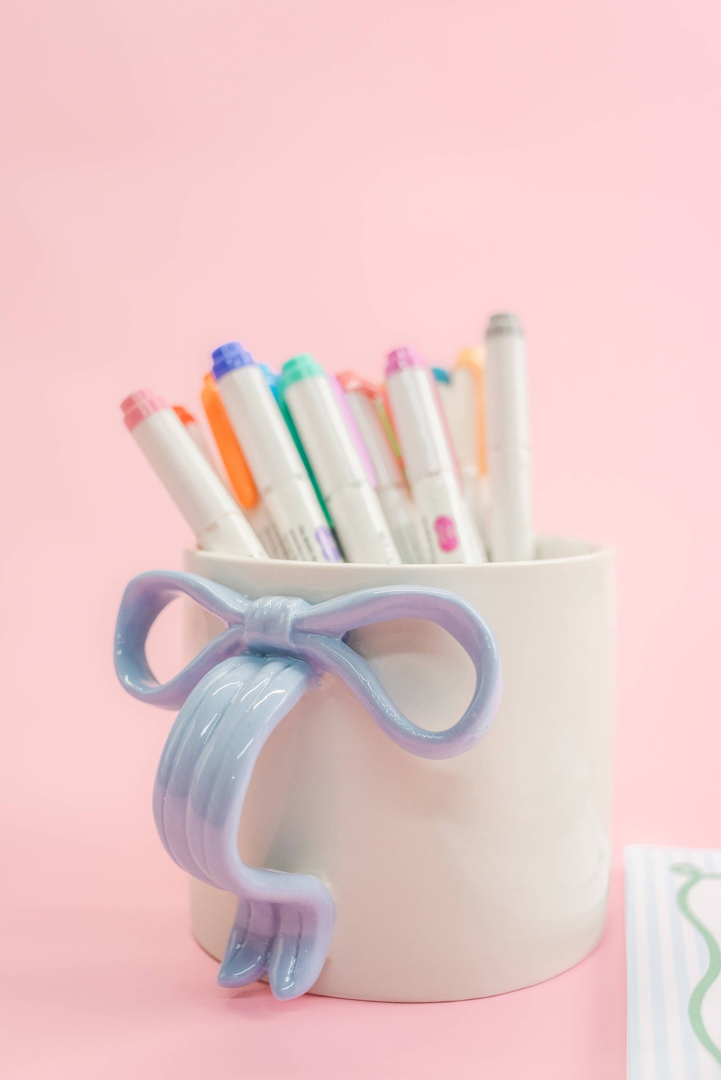 Powder Blue Bow Ceramic Coffee Tea Mug with Ribbon Handle: Blue
