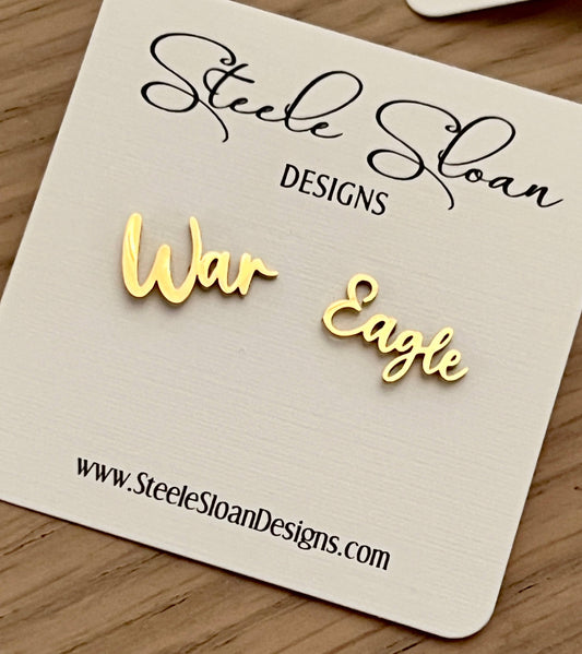 War Eagle Gold Stud Earrings Perfect Auburn Gift! Auburn Fan: Yellow Gold