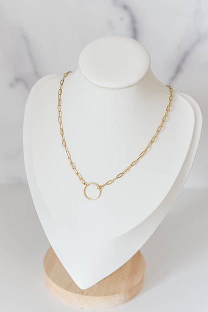 Rhodes paperclip necklace | circle charm |18k gold plated