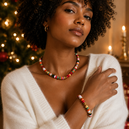 Ellison+Young Festive Color Bead Necklace, Gold Accent & Crystal Pavé