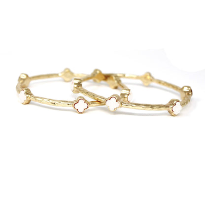 Color Clover Hammered Texture Stackable Bangle Set of 2: Black / Gold
