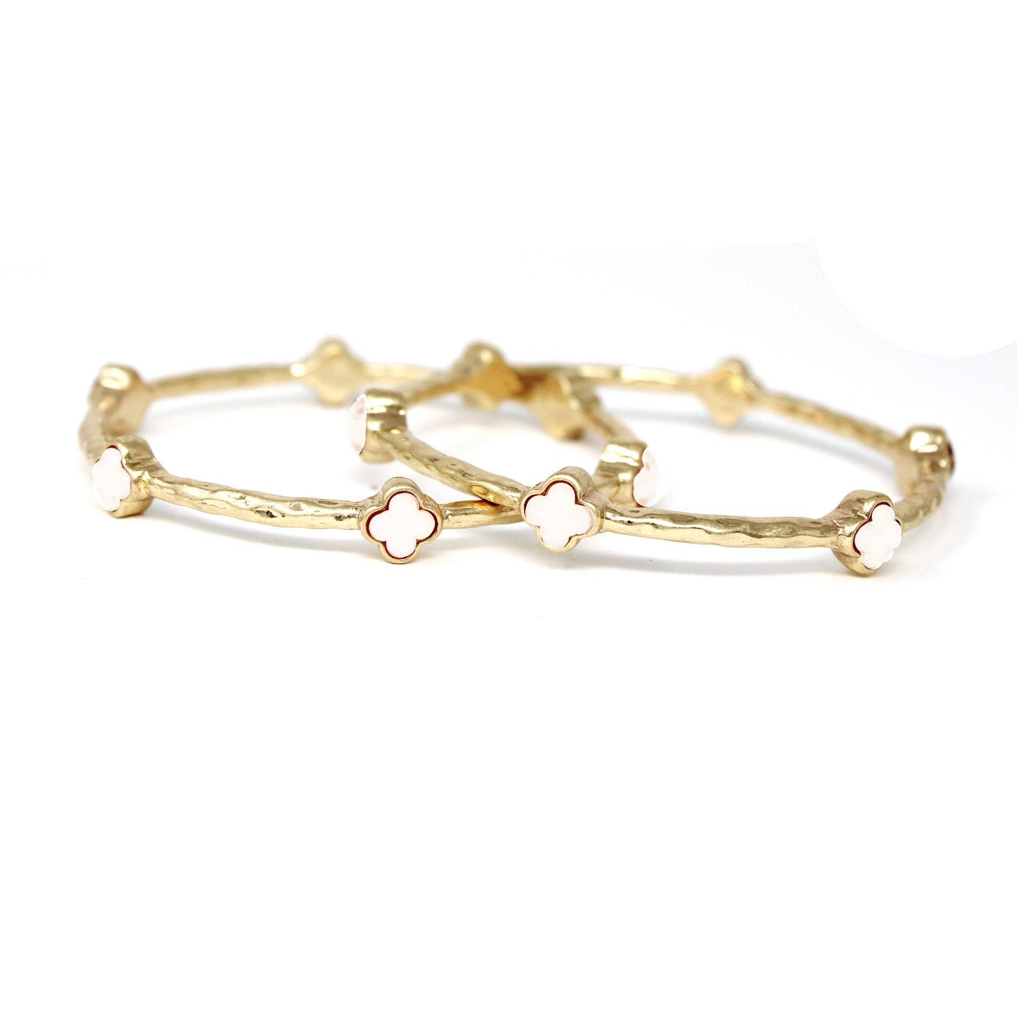 Color Clover Hammered Texture Stackable Bangle Set of 2: Pink / Gold