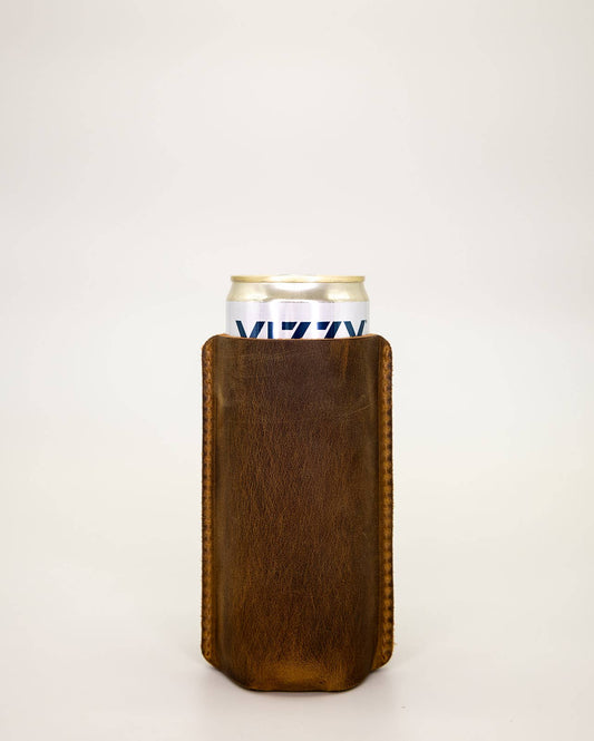Leather Sewn Can Cooler: Skinny Can