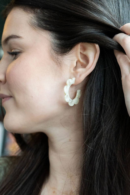 Flora Hoops - Cream / Flower Earrings