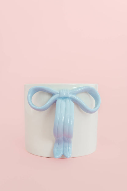 Blush Pink Bow Ceramic Coffee Tea Mug with Ribbon Handle: Pink