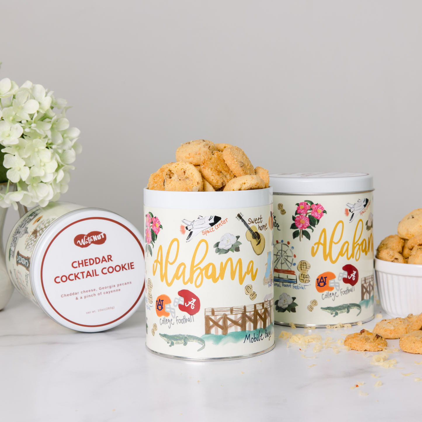 Alabama State Gift Tin | Gourmet Shortbread Cookies or Nuts : Roasted Salted Pecans