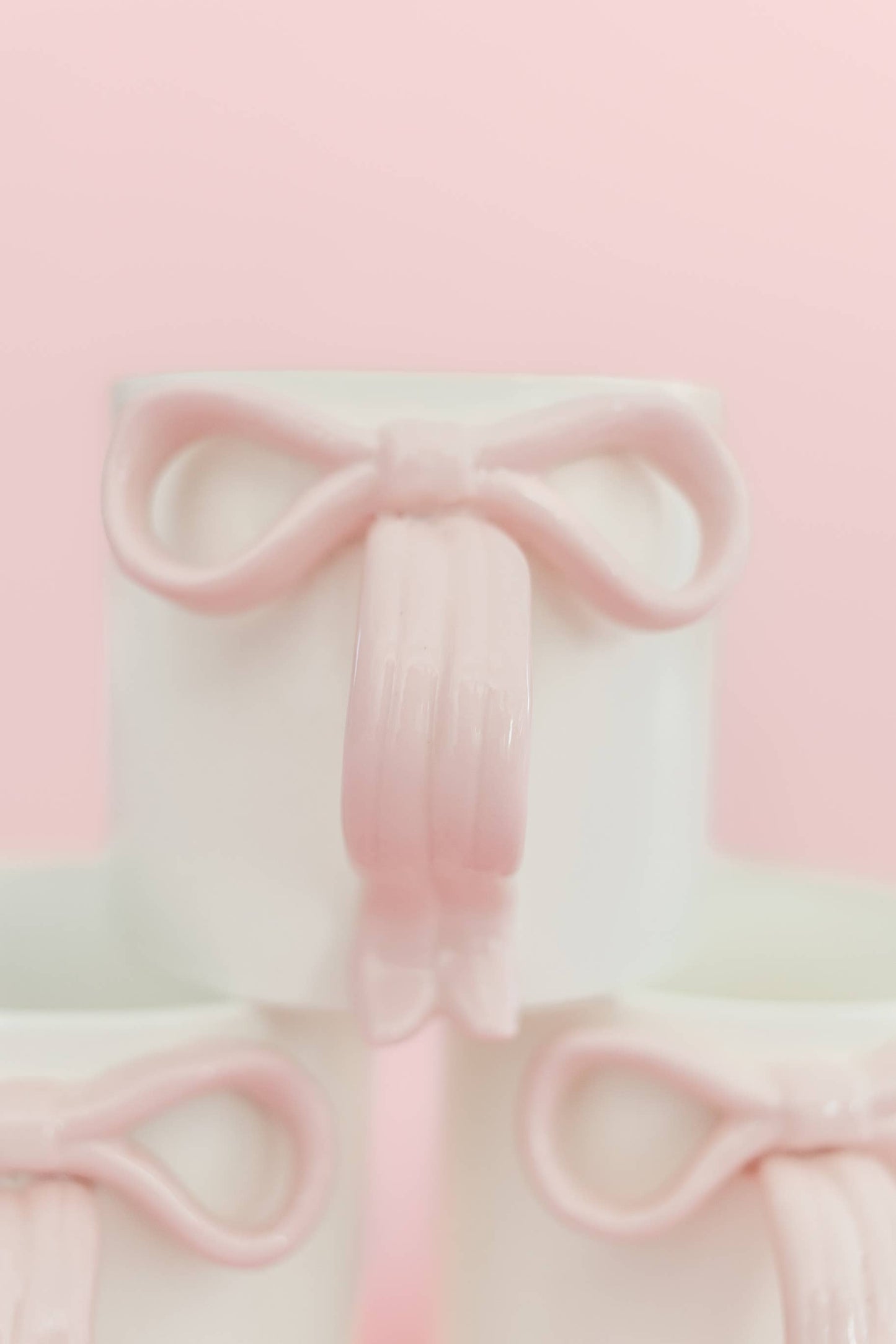 Blush Pink Bow Ceramic Coffee Tea Mug with Ribbon Handle: Pink