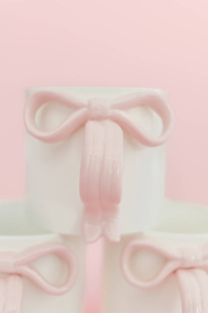 Blush Pink Bow Ceramic Coffee Tea Mug with Ribbon Handle: Pink