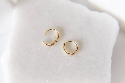 The Nia gold plated dainty hoops -huggies- hypoallergenic