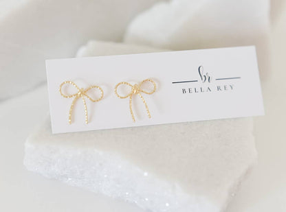 14k gold plated bow stud earrings- dainty