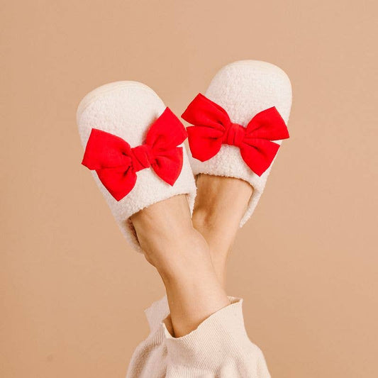 Fuzzy Slippers-Betty Bow Red M/L