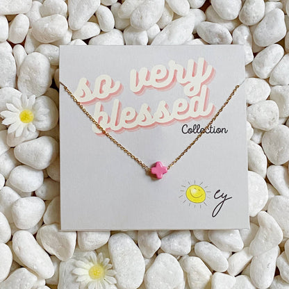 So Very Blessed Cross Necklace – Waterproof Gold Chain: Blue