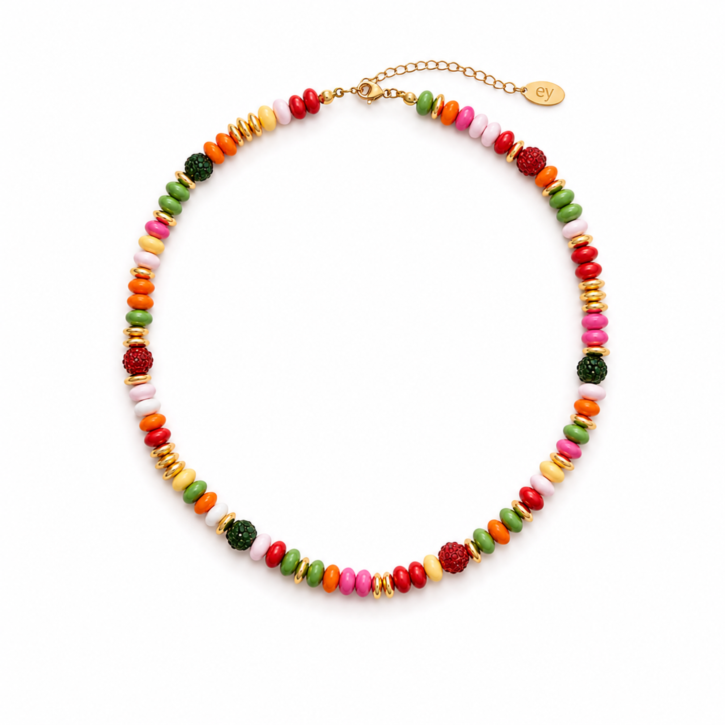 Ellison+Young Festive Color Bead Necklace, Gold Accent & Crystal Pavé