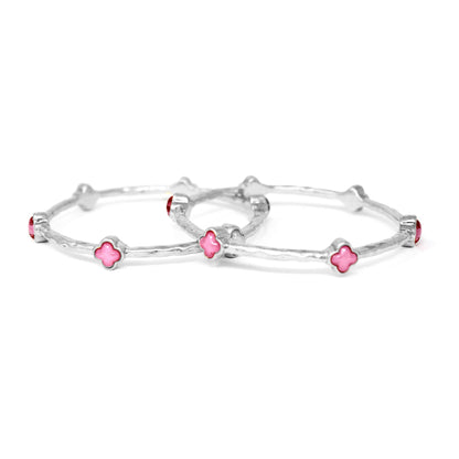 Color Clover Hammered Texture Stackable Bangle Set of 2: Pink / Gold