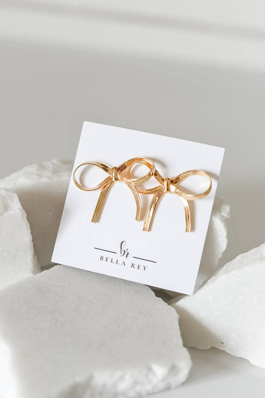 Kori 18k gold plated bow knot stud earrings-herringbone