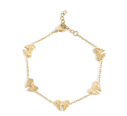 Ruby bow charm chain bracelet | 18k gold plated