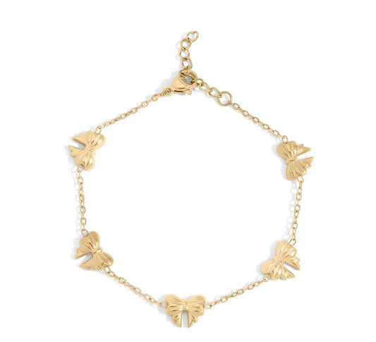 Ruby bow charm chain bracelet | 18k gold plated