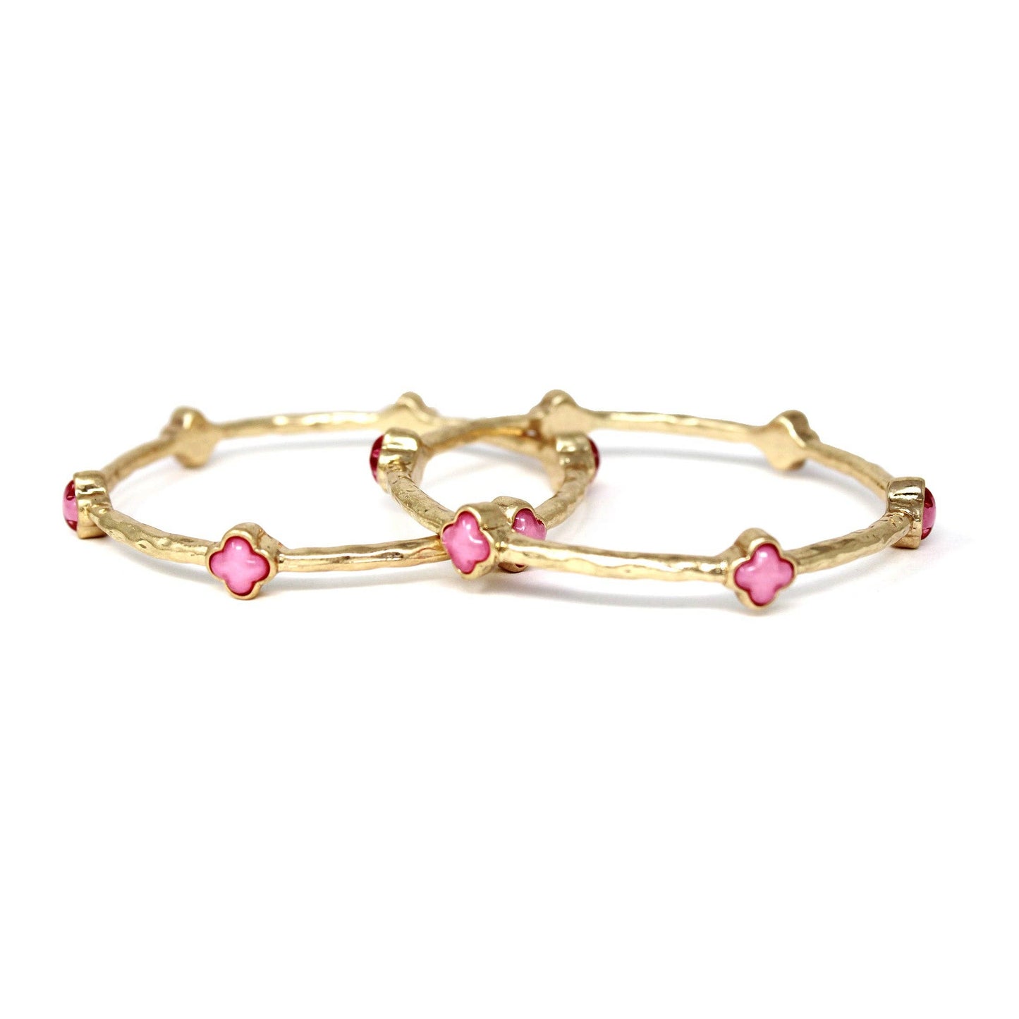 Color Clover Hammered Texture Stackable Bangle Set of 2: Blue / Gold