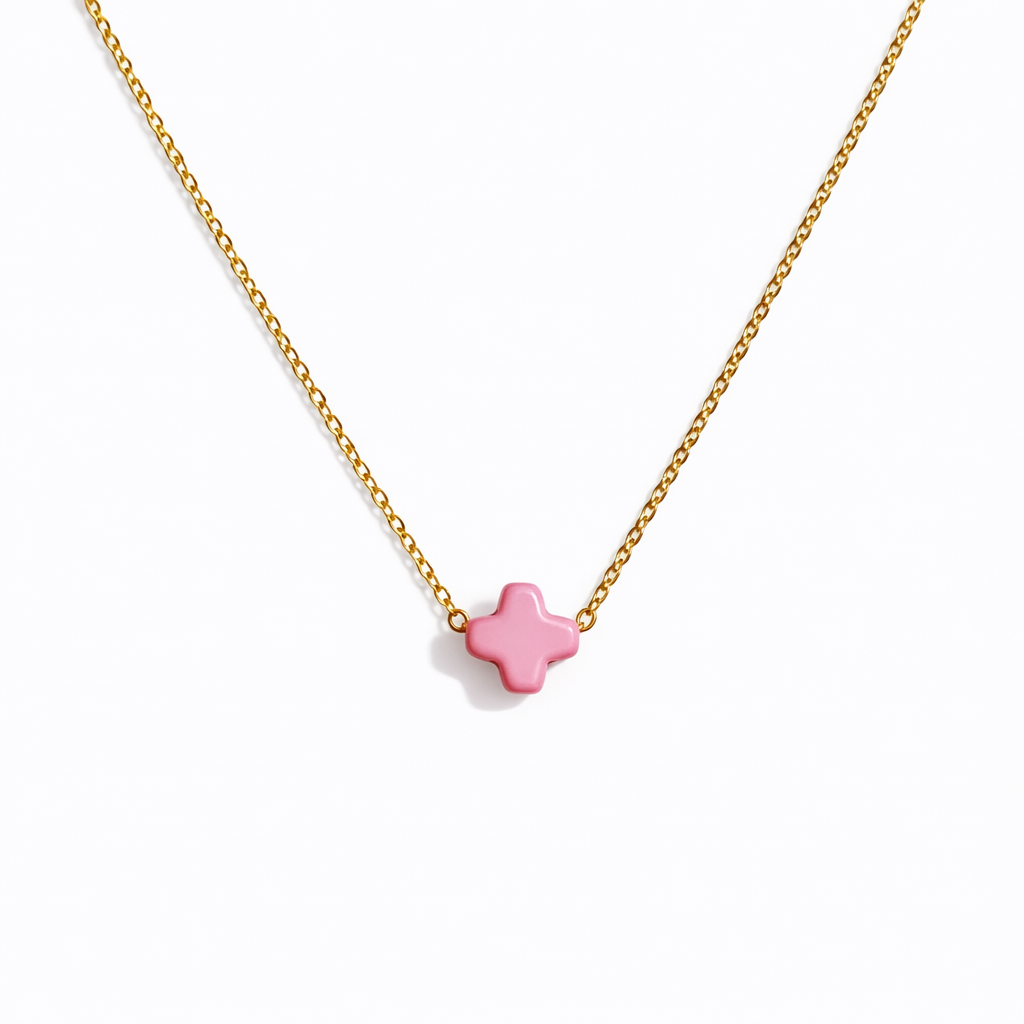 So Very Blessed Cross Necklace – Waterproof Gold Chain: Pink
