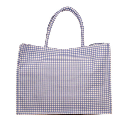 Gingham Classic Tote   White/Blue   19x14x7.5