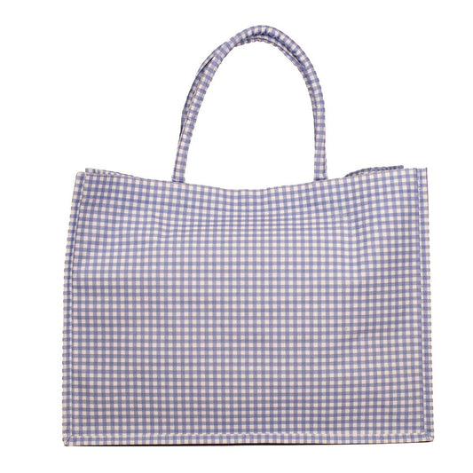 Gingham Classic Tote   White/Blue   19x14x7.5